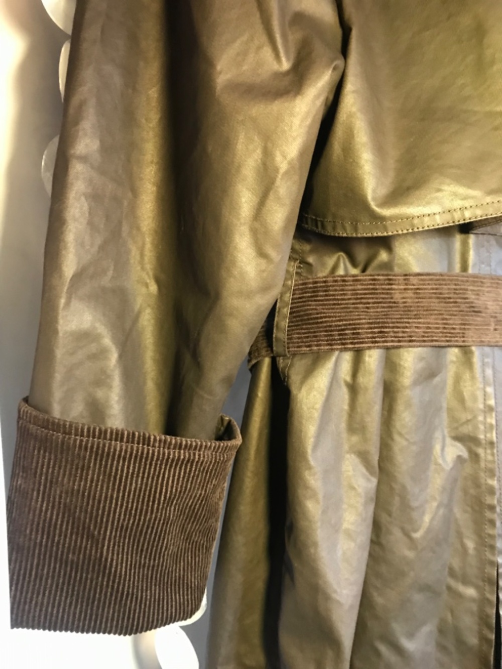 Zara Trench Cordoroy Cuffs Coat Waxing and Dark Brown Long Belted NWT - Picture 16 of 16